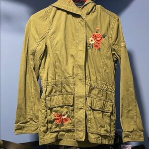 Abercrombie Kids Olive Utility Jacket with Floral Embroidery